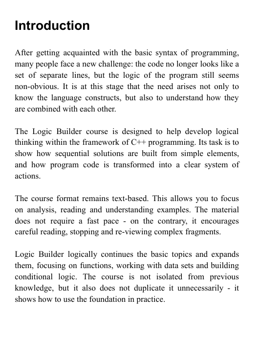 "Logic Builder" course content