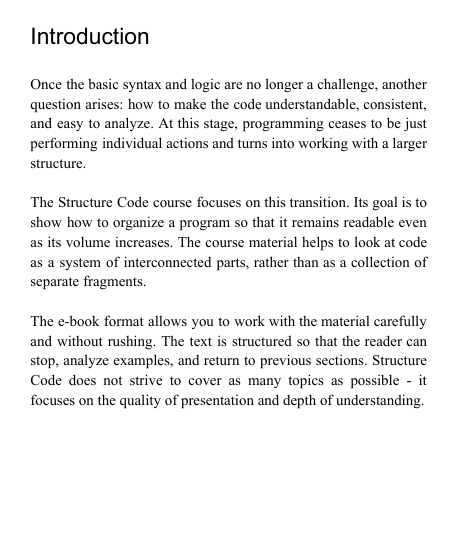 "Structure Code" course content