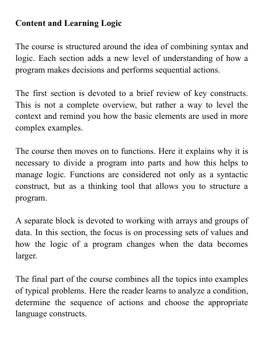"Logic Builder" course content