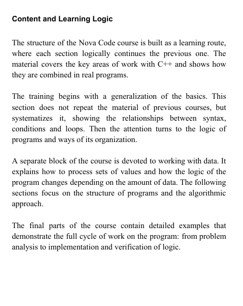 "Nova Code" course content