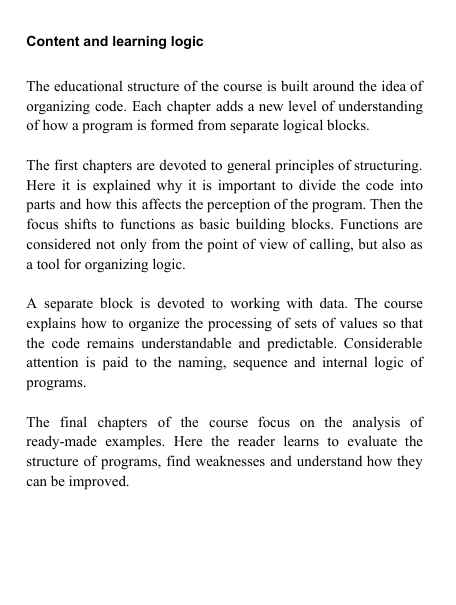 "Structure Code" course content