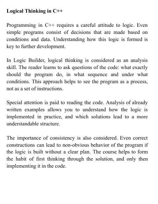 "Logic Builder" course content