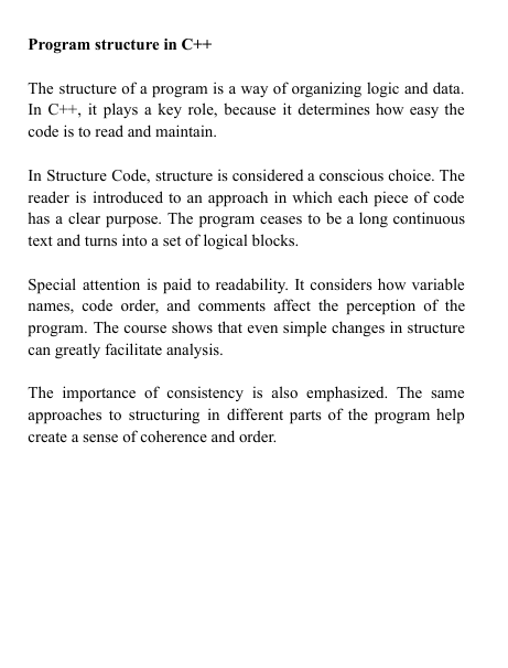 "Structure Code" course content