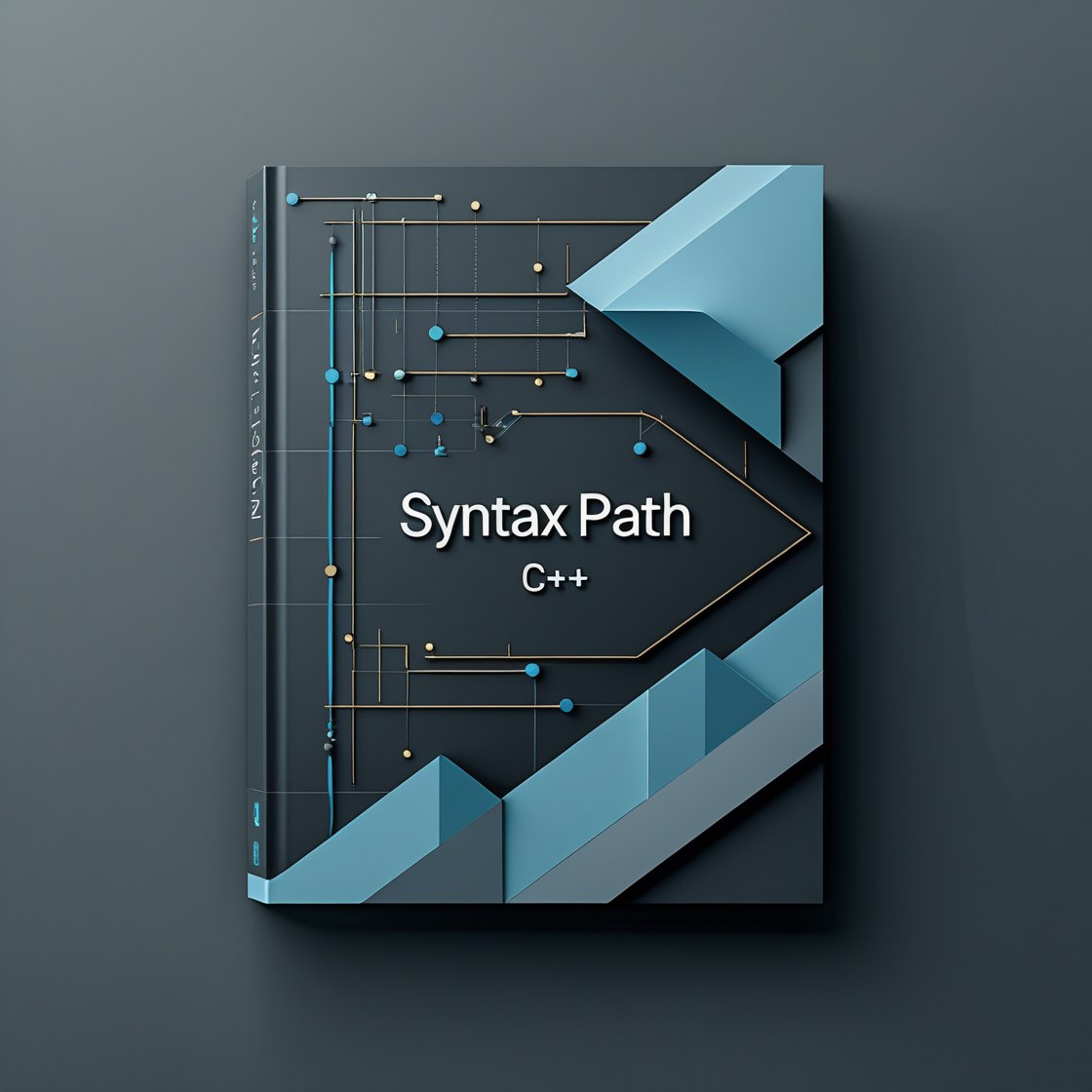 Book titled 'Syntax Path C++' with geometric design on a dark background
