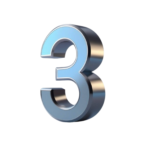 Metallic icon number '3' on a white background