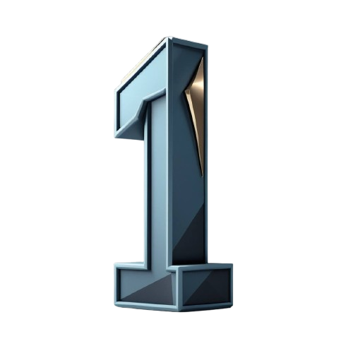 3D metallic number '1' icon on a white background