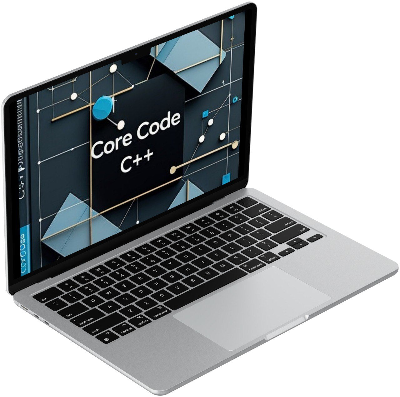 Laptop displaying  course 'Core Code' on a white background