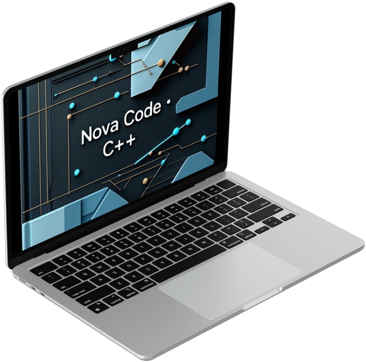 Laptop displaying a course "Nova Code" on a white background