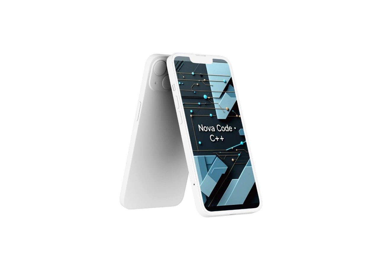 Smartphone with a open course "Nova Code" in a white background