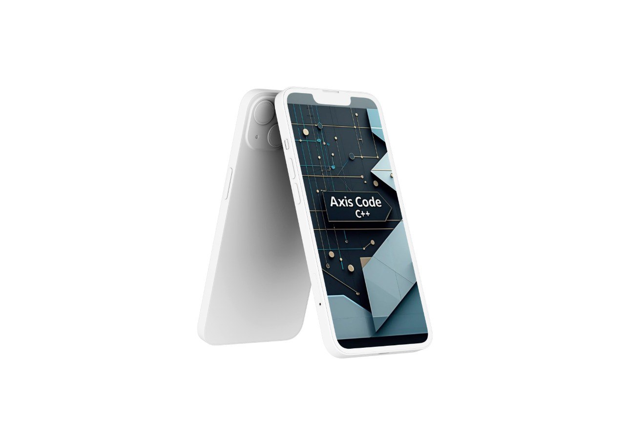 Smartphone with a white protective case with open "Axis Code" course on a white background