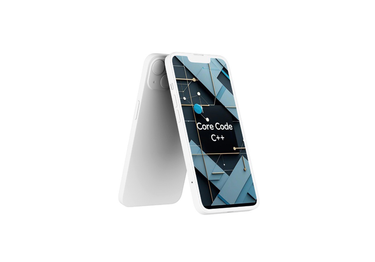 Phone with a  screen displaying course 'Core Code C++' on a white background